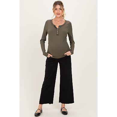 Maternity Raw Hem Crop Wide Leg Maternity Jeans