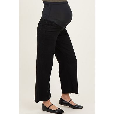 Maternity Raw Hem Crop Wide Leg Maternity Jeans