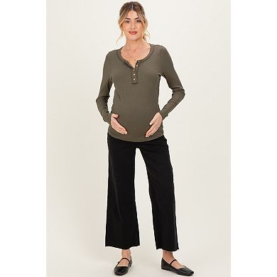 Maternity Raw Hem Crop Wide Leg Maternity Jeans