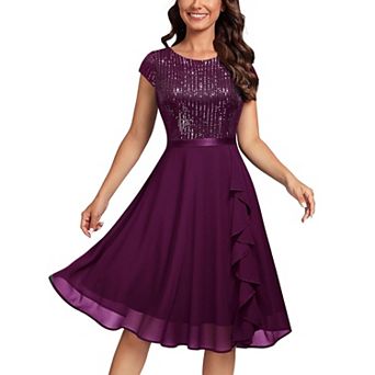 Womens Elegant Glitter Sequin Ruffle Style Cocktail Prom Dress