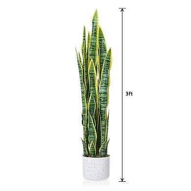 3FT Artificial Snake Plant in Pot, Large Potted Sansevieria, Green