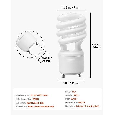4-Pack GU24 CFL Bulbs 13W 900 Lumens 2700K Warm Light - White