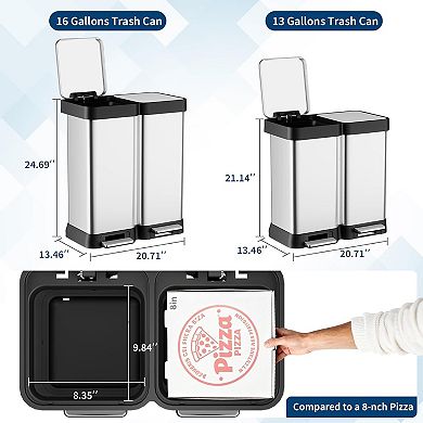 Dual Compartment Trash Can,Stainless Steel Step Trash Bin with Soft Close Lid,Bin Kitchen 2x30L