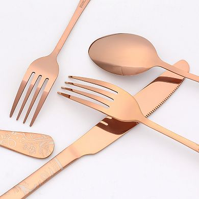 20 Piece Silverware Set, Stainless Steel Floral Flatware Set for 4, Includes Knife, Fork, Spoon