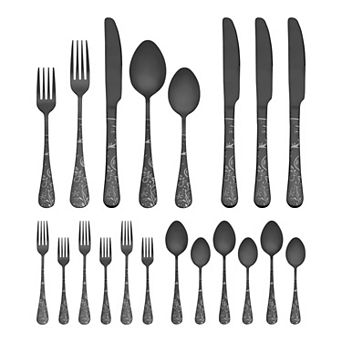 20 pc Silverware Set, Stainless Steel Floral Flatware Set for 4, Includes Knife, Fork, Spoon