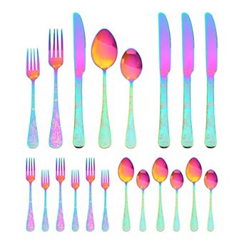 20 pc Silverware Set, Stainless Steel Floral Flatware Set for 4, Includes Knife, Fork, Spoon