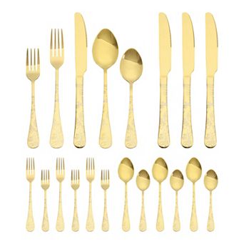 20 pc Silverware Set, Stainless Steel Floral Flatware Set for 4, Includes Knife, Fork, Spoon