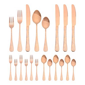 20 pc Silverware Set, Stainless Steel Floral Flatware Set for 4, Includes Knife, Fork, Spoon