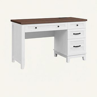 Farmhouse Office Desk with Charging Station & File Drawer
