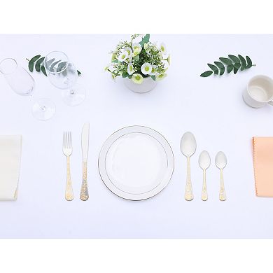 20 Piece Silverware Set, Stainless Steel Floral Flatware Set for 4, Includes Knife Forks Spoons