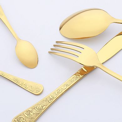 20 Piece Silverware Set, Stainless Steel Floral Flatware Set for 4, Includes Knife Forks Spoons