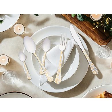 20 Piece Silverware Set, Stainless Steel Floral Flatware Set for 4, Includes Knife Forks Spoons