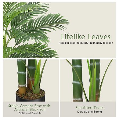 2-Pack 4FT Artificial Golden Cane Palm Trees, Double Trunk, Green