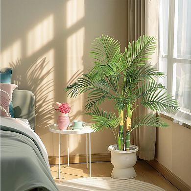 2-Pack 4FT Artificial Golden Cane Palm Trees, Double Trunk, Green