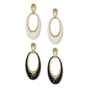 PalmBeach Jewelry Drop Yellow Gold Ion-Plated Stainless Steel Enamel Earrings, 2-Pair Set