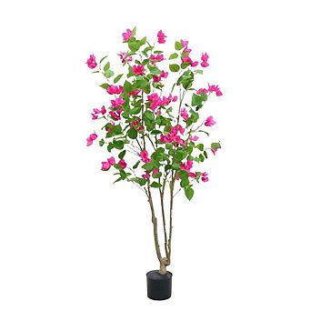 4.9FT Artificial Bougainvillea Tree in Pot with Azalea Flowers, Rose Red