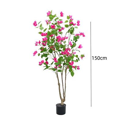 4.9FT Artificial Bougainvillea Tree in Pot with Azalea Flowers, Rose Red