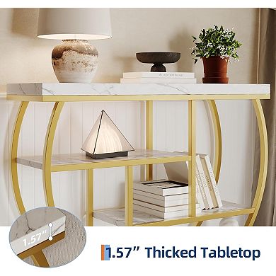 Entryway Table with Storage, 4-Tier Narrow Console Table Behind Couch with Half-Circle Base