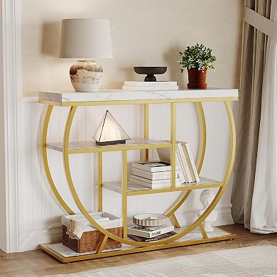 Entryway Table with Storage, 4-Tier Narrow Console Table Behind Couch with Half-Circle Base