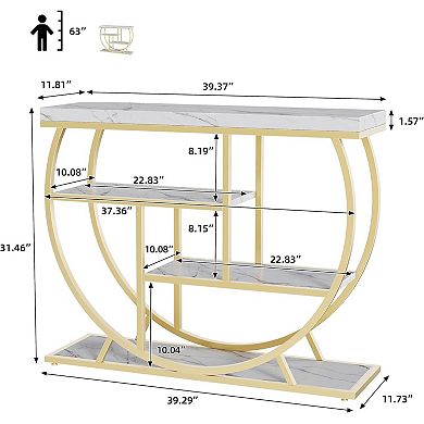 Entryway Table with Storage, 4-Tier Narrow Console Table Behind Couch with Half-Circle Base