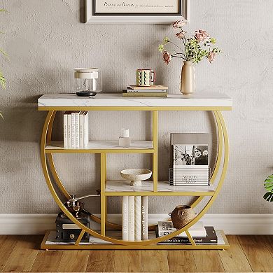 Entryway Table with Storage, 4-Tier Narrow Console Table Behind Couch with Half-Circle Base