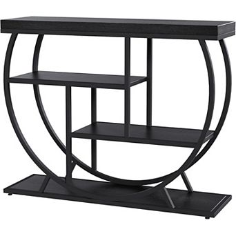 Entryway Table with Storage, 4 tier Narrow Console Table Behind Couch with Half-Circle Base