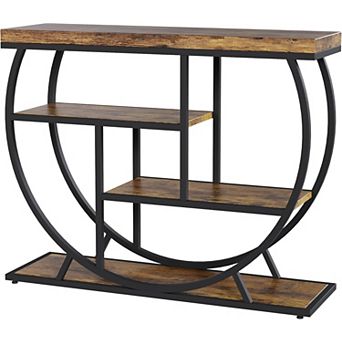 Entryway Table with Storage, 4 tier Narrow Console Table Behind Couch with Half-Circle Base