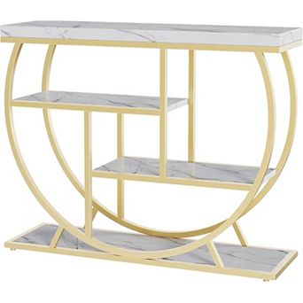 Entryway Table with Storage, 4 tier Narrow Console Table Behind Couch with Half-Circle Base
