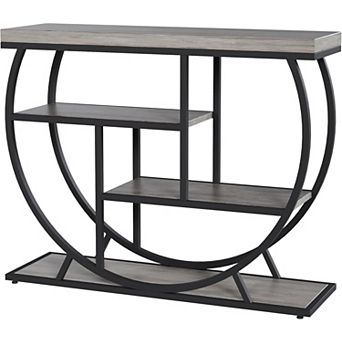 Entryway Table with Storage, 4 tier Narrow Console Table Behind Couch with Half-Circle Base