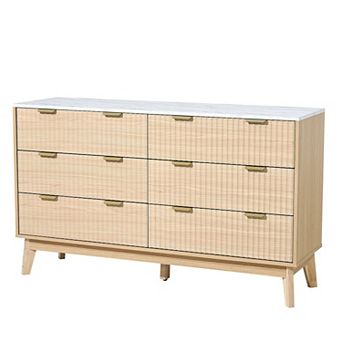 Modern 6-Drawer Dresser for Bedroom, Entryway, or Living Room Use - Natural