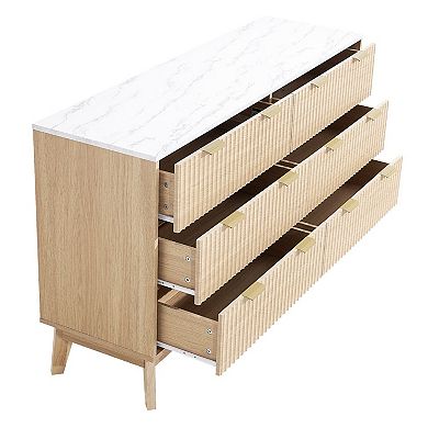 Modern 6-Drawer Dresser for Bedroom, Entryway, or Living Room Use - Natural