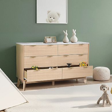Modern 6-Drawer Dresser for Bedroom, Entryway, or Living Room Use - Natural