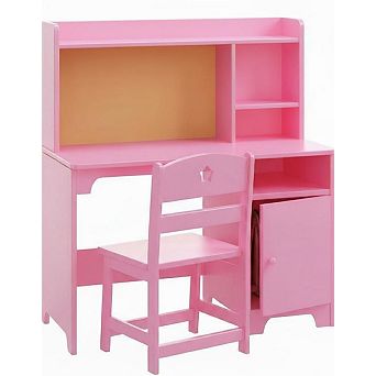 Kids Desk & Chair Set with Hutch, Wooden Writing Table with Storage Cabinet for Kids Bedroom