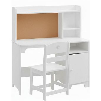 Kids Desk & Chair Set with Hutch, Wooden Writing Table with Storage Cabinet for Kids Bedroom
