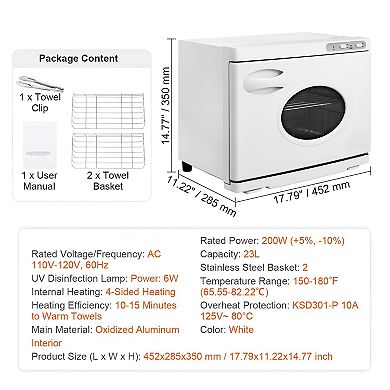 Hot Towel Warmer Cabinet 23L Countertop Towel Heater with UV Light - White