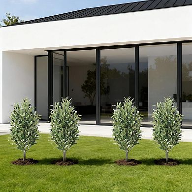 2-Pack 3FT Artificial Olive Trees with Ground Spikes, UV-Resistant, Green