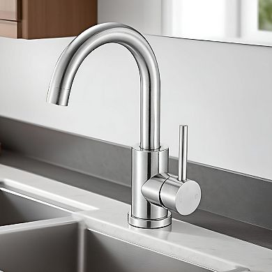 RV Kitchen Sink Faucet with High-Arc 360° Swivel and Push-Button Drain - Silver