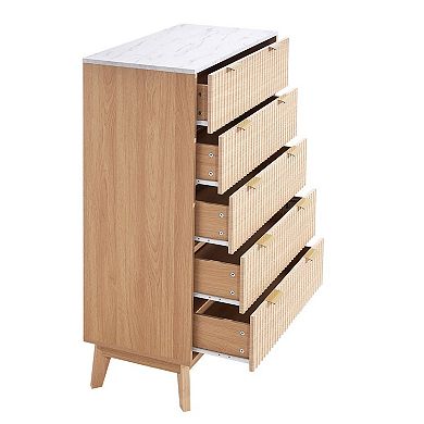 Stylish Wavy Front Dresser with Metal Handles and Multi-Functional Storage - Natural