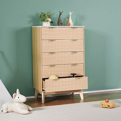 Stylish Wavy Front Dresser with Metal Handles and Multi-Functional Storage - Natural