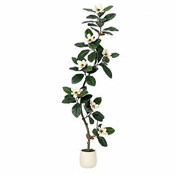 Rubber Tree 6 ft Artificial Tree in White Planter Pot, Faux Plants Indoor Faux Floor Plant