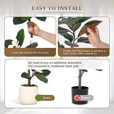 Rubber Tree 6 ft Artificial Tree in White Planter Pot, Faux Plants Indoor Faux Floor Plant