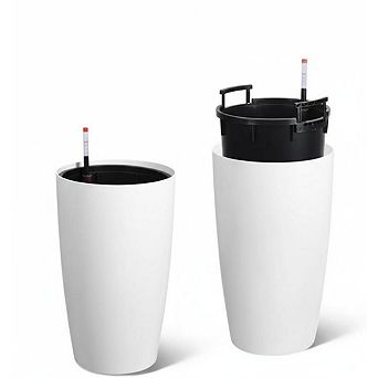 Set of 2 Tall Planters for Outdoor Plants,with Water Level Monitor ＆ Inner Bucket,Automatic Watering