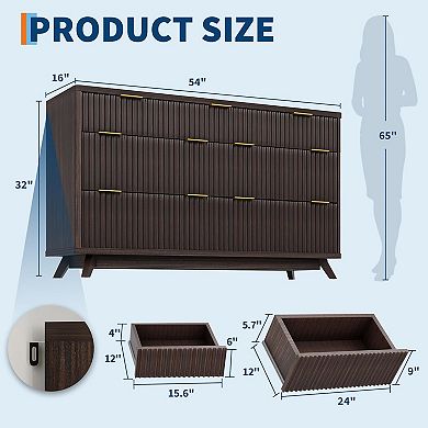 Modern Fluted Dresser with 7 Drawers, 54" Wide Mid-Century Storage Cabinet with Tabletop