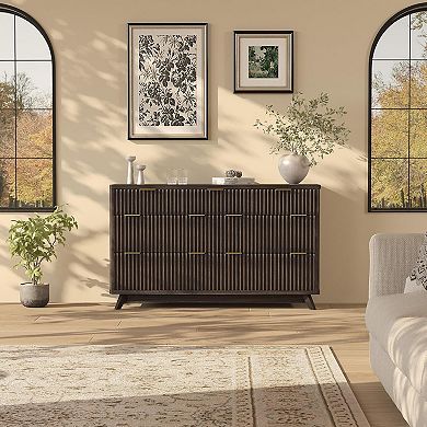Modern Fluted Dresser with 7 Drawers, 54" Wide Mid-Century Storage Cabinet with Tabletop