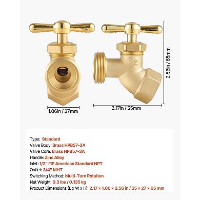 Versatile Garden Hose Bib with Brass Body, Zinc Handle, and Easy Installation - Golden