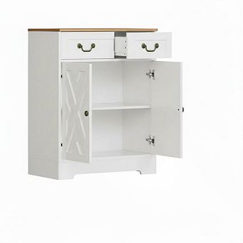 Farmhouse Coffee Bar Cabinet with with 2 Doors & Drawer Freestanding Storage for Kitchen, Pantry