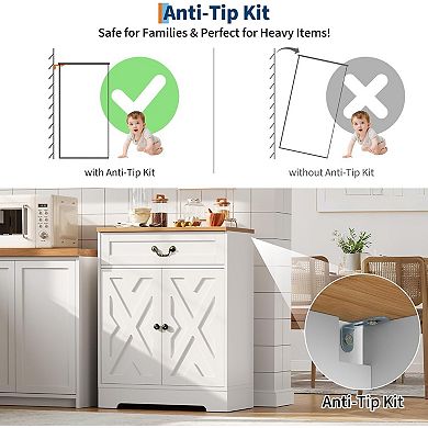 Farmhouse Coffee Bar Cabinet with with 2 Doors & Drawer Freestanding Storage for Kitchen, Pantry