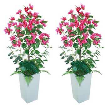 2-Pack 4FT Artificial Bougainvillea Trees, UV-Resistant Topiary, Pink