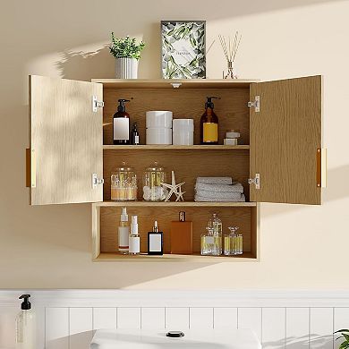 Medicine Cabinet with Adjustable Shelf, Oak Wall Mounted Over-Toilet Organizer Waterproof Bathroom
