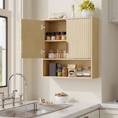 Medicine Cabinet with Adjustable Shelf, Oak Wall Mounted Over-Toilet Organizer Waterproof Bathroom
